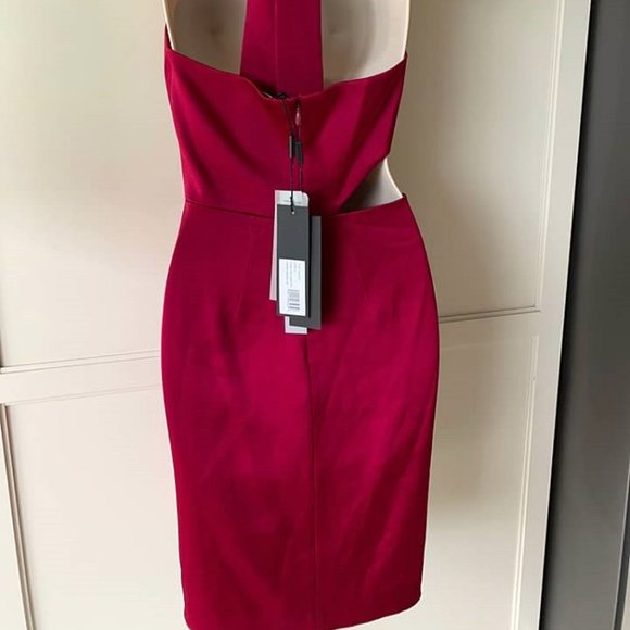 Halston Heritage Eve Halter Cut Out Satin Dress Wildberry - Picture 6 of 7